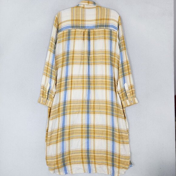 Pilcro Shirt Womens Medium Yellow Plaid Side Slit Maxi Tunic Button Down NEW - Picture 12 of 13